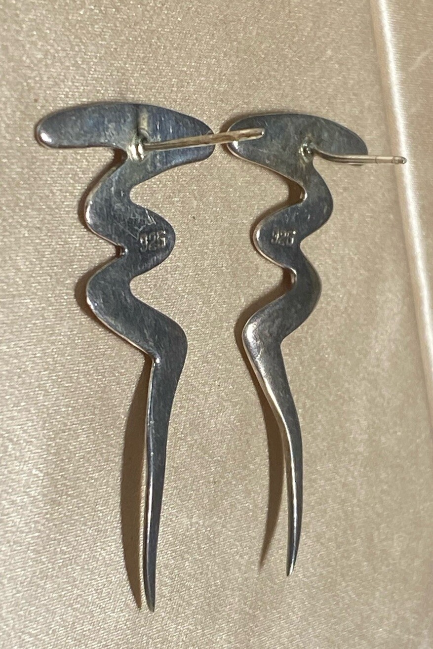 VTG Zigzag Earrings Lightning Dangle Sterling Sil… - image 2