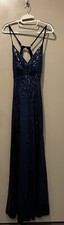 Stunning Long Blue Sequin Spaghetti Strap Dress - Glamorous Evening Gown
