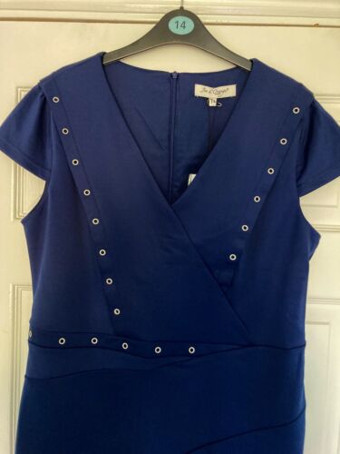 JUS D'ORANGE PARIS Darker Blue Stretchy Fabric Dress Size T4 14-16 NWT RRP £55 - Picture 4 of 9