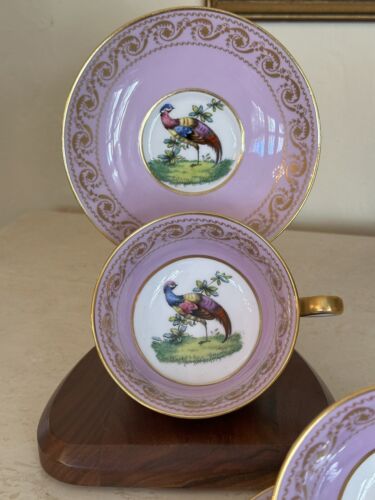 2 Gorgeous Copeland Spode Tea Cup & Saucer Sets Chelsea Birds Lilac & Gold - Picture 2 of 16