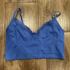 Aerie Long Line bralette Wire free Size Medium Blue With Lace Trim EUC