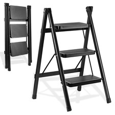 3-Step Ladder, Folding Step Stool for Kitchen/Closet/Garage, Sturdy  Lightwe...