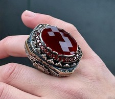 Men Handmade Garnet Stone Silver Large Stone Garnet Ruby Ring