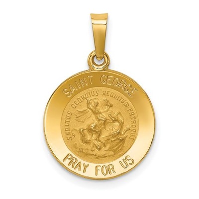 14k Gelbgold poliert und satiniert St George Medaille hohler Anhänger 0,88gm L-22mm