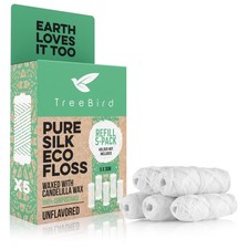 TreeBird Unflavored Pure Silk Eco Floss Refills 98.4 Foot Pack of 5 , White