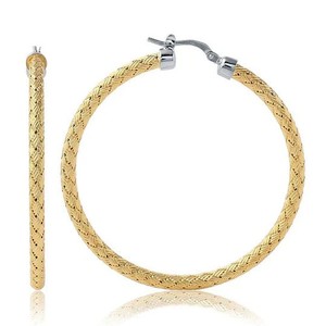 Authentic Yellow Gold Plated Sterling 45MM Round Mesh Hoop Earrings