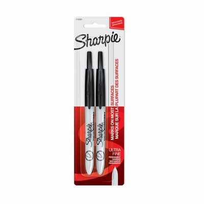 2 Pack Retractable Permanent Markers Ultra Fine Point Black Ink Writing Pens