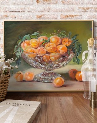 Painting Oil Canvas, 40x50cm, Hand Painted, Signed, Apricots, NO FRAME