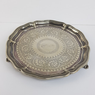 Elkington & Co Silver Plated Footed Salver Tray Engraved 2212 Antique 26cm