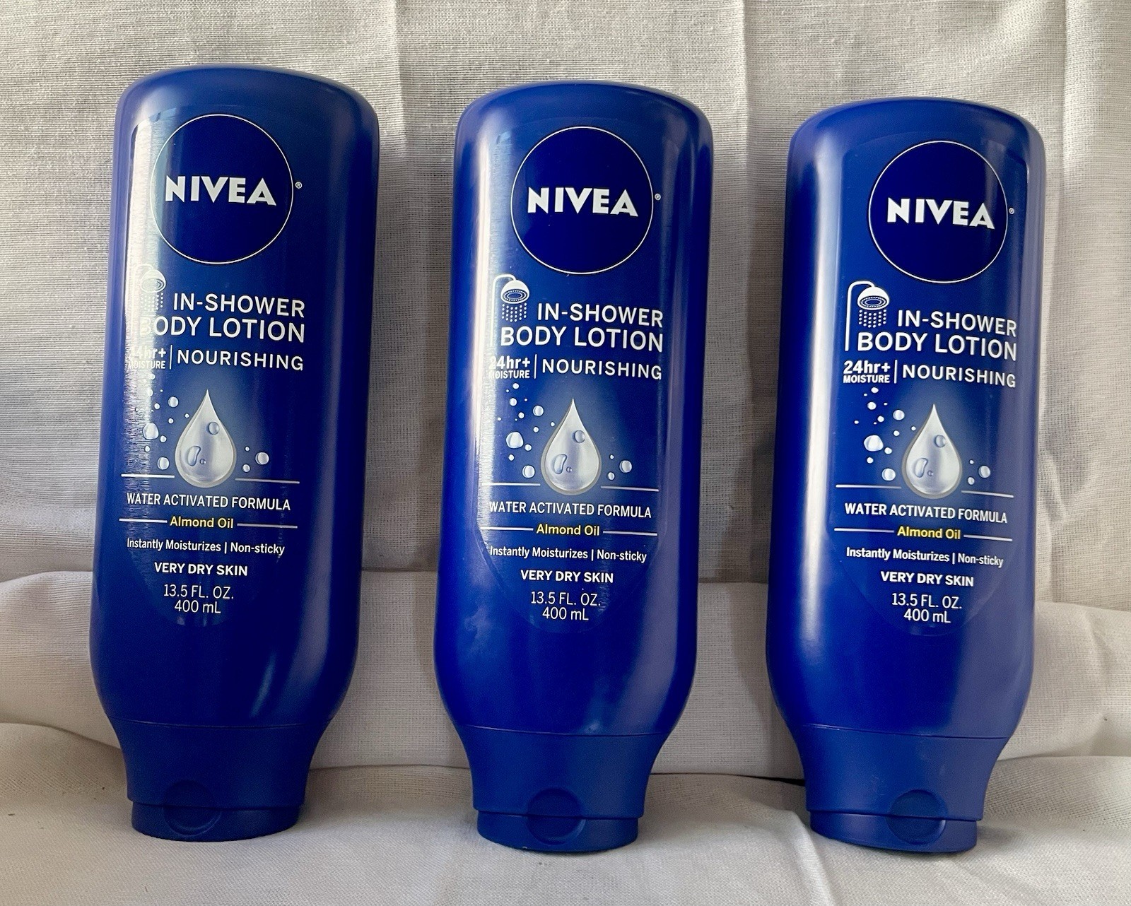 Lot of 3 Nivea Nourishing In Shower Lotion Body Lotion W/ Almond Oil-13.5oz.Each