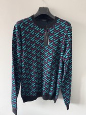 $1325 VERSACE La Greca Monogram 99% Wool Crewneck Sweater Magenta 52EU - XL NWT