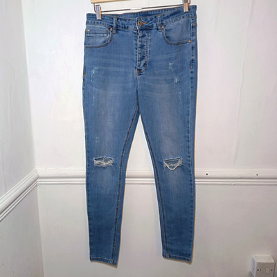 Kings Will Dream Mens Jeans Blue Waist 32 Distressed Button Fly Denim Leg 26