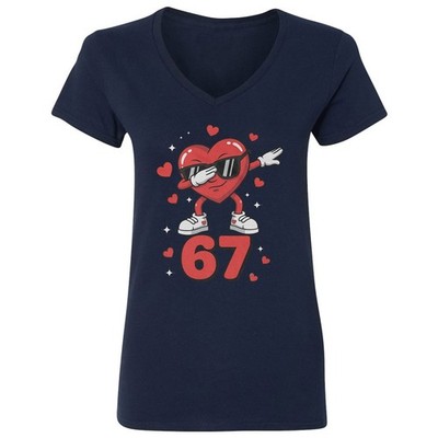 Dabbing Heart 67 - 6-7 Meme Love Valentine's Day Ladies' V-Neck Tshirt