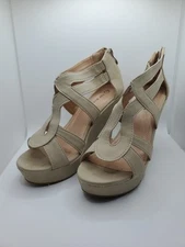 Top Moda Beige Strappy Wedge Platform Heels Shoes Size 7 AS IS
