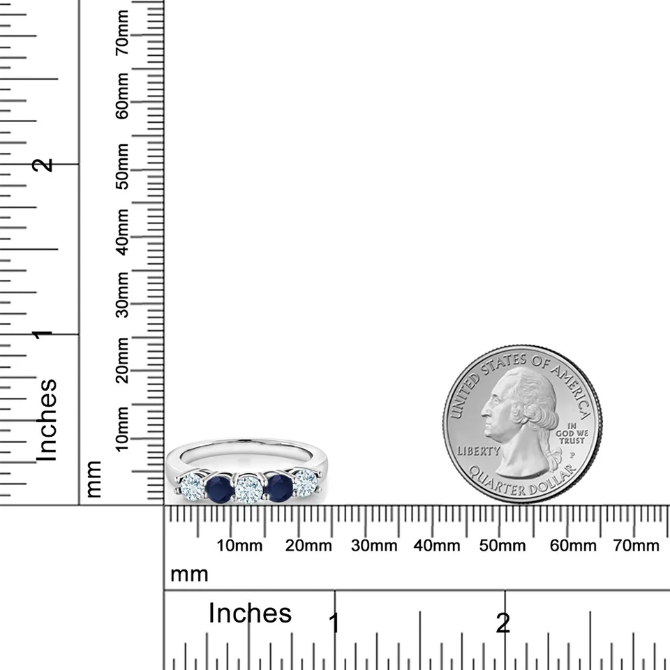 Alianza de aniversario de boda de 5 piedras de plata de ley 925 aguamarina y zafiro Foto 3 de 3