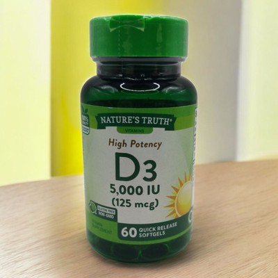 Natures Truth HIGH POTENCY D3 5000 IU 125mcg 60 Softgels EXP 10/26 Gluten Free
