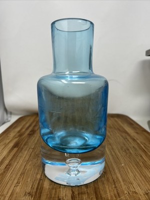 Vintage KROSNO Poland Bedside Decanter Carafe Bubble Inside Base Turquoise***
