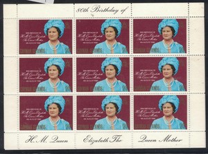 CAYMAN ISLANDS 1980 #443 Sheet of 9 MNH Queen Mother Elizabeth 80th Birthday