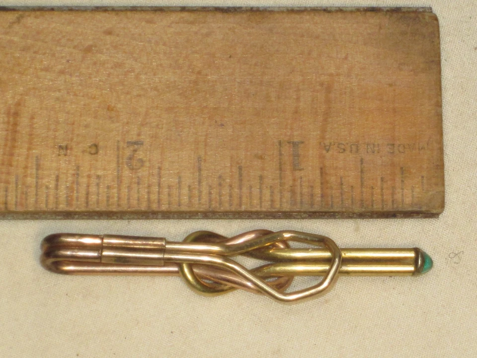 ¿Piedra de vidrio verde cobre latón metal mezclado vintage? Clip de broche de corbata para joyería para hombre Foto 3 de 4