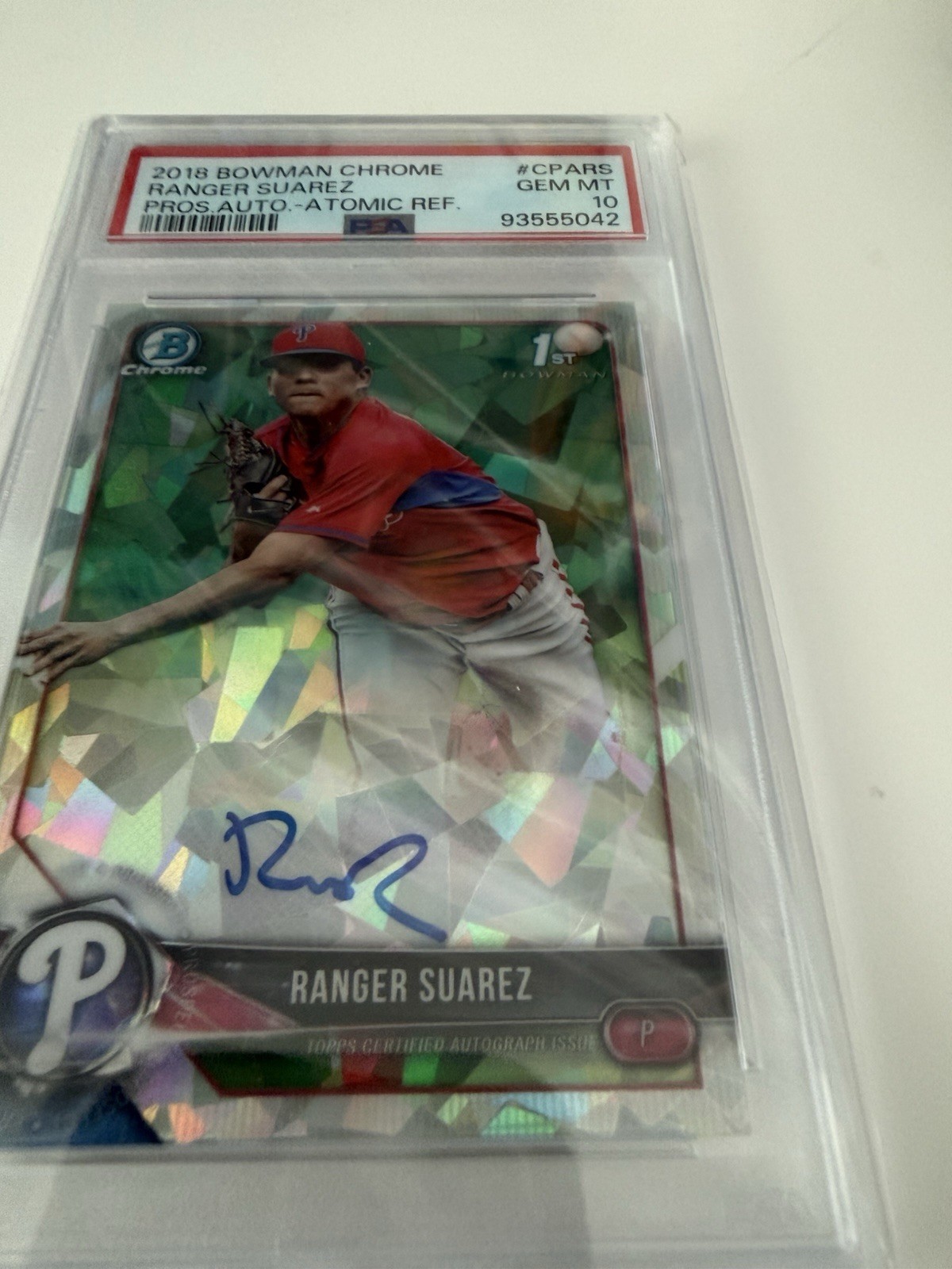 2018 Bowman Chrome Ranger Suarez Rookie Auto-atomic Refactor Cracked Ice PSA 10