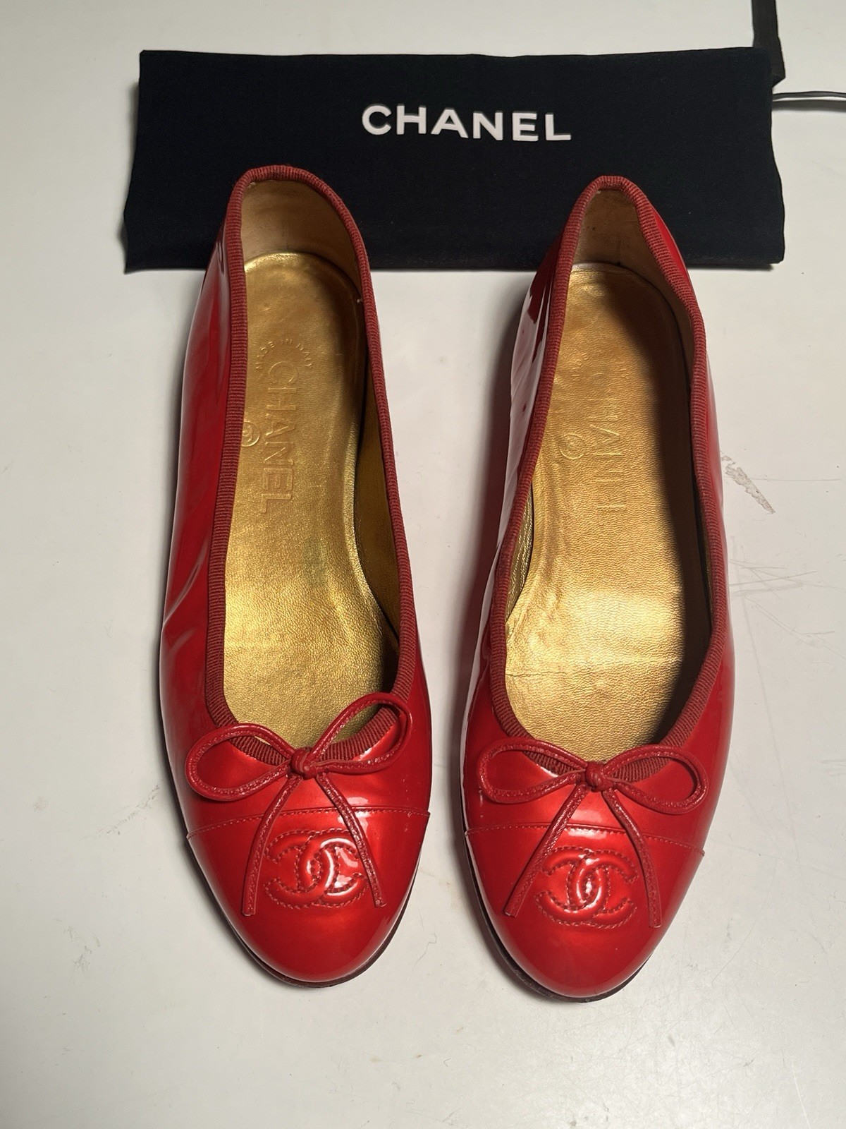 Chanel Red Patent Leather Ballet Flats Size 37