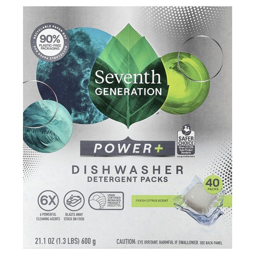 Power+ Dishwasher Detergent Packs, Fresh Citrus, 40 Packs, 21.1 oz (600 g)