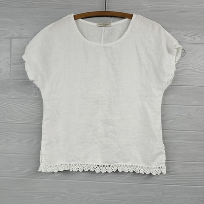 Francesca Bettini Made In Italy White Linen And Lace Lagenlook Top