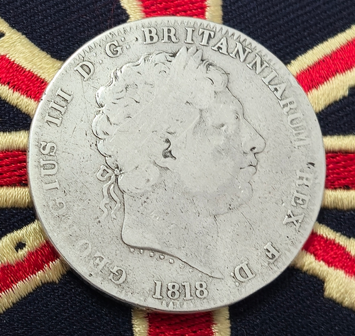 1818 Solid 0.925 Silver Antique Crown Coin Vintage Over 200 Years Old Royal Mint - Picture 2 of 3