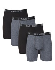 Hanes 4-Pack Men's Ultimate Long Leg Boxer Comfort Flex Fit Brief Black/Grey