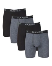 Hanes 4-Pack Men's Ultimate Long Leg Boxer Comfort Flex Fit  Brief Black/Grey