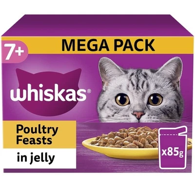 Whiskas 40 80 or 120 x 85g 7+ Poultry Feasts Mixed Senior Wet Cat Food Pouches
