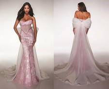 NWT New Pink White Bow Alyce Paris 3D Illusion Mermaid Pageant Prom Dress Gown 8