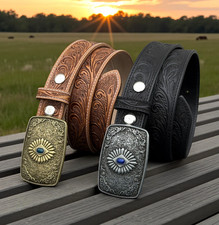 Western Belt Cowboy Cowgirl Rodeo Full Grain Leather With Removable Buckle