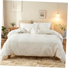 French Linen Duvet Cover Set 104"x 92"- 3 Pieces 1 Comforter King Off White