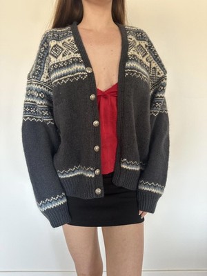 Cozy Blue and White Snowflake Knit Cardigan Sweater