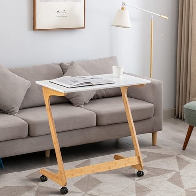 TV Tray Table with Wheels Sofa Side Table with Casters Couch Laptop Desk End ...