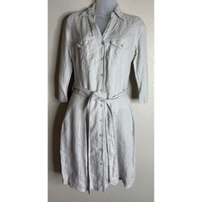 Marks Spencer Women UK 8 US 4 Linen Shirt Dress Stone Belted Utility Pocket Midi