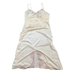 Vintage Sears Ivory Full Slip Pink Floral Lace Trim Size 34 Tall Lingerie Cream