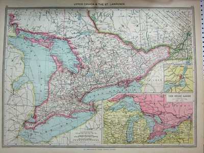 Alte antike Druck Karte um 1890 Kanada Lawrence Lakes Huron Ontario Manitoba 19.