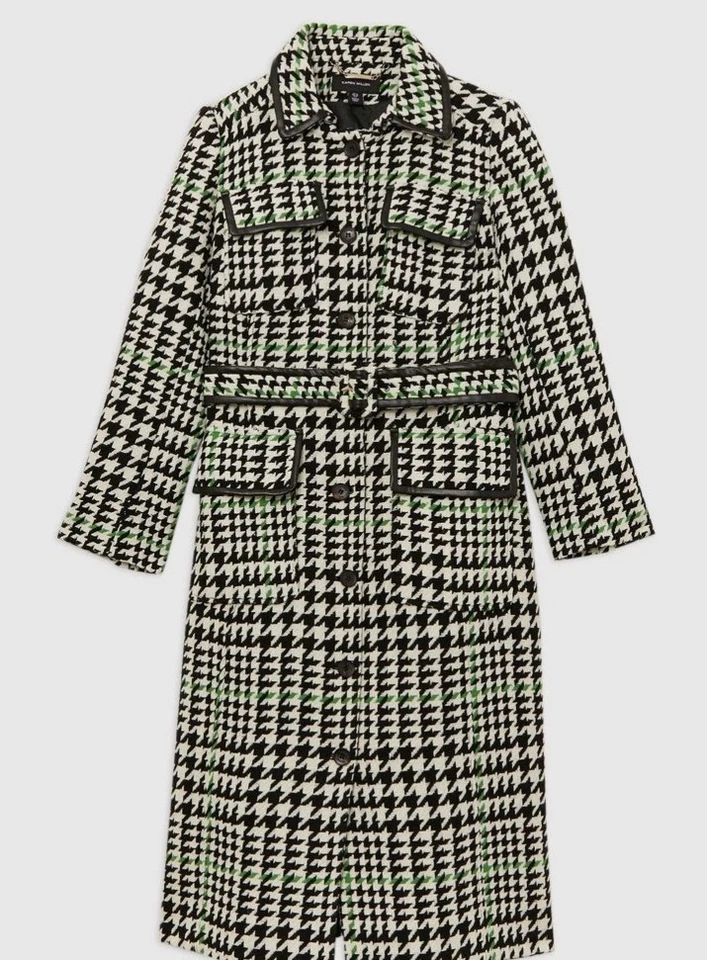 Karen Millen Houndstooth Check Pocket Belted Pu Tailored Midi Coat UK12 RRP£389 - Image 4 of 4
