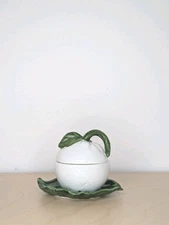 Vintage Norleans Porcelain White Lemon Trinket Dish Jar With Lid