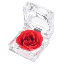Enchanted Real Preserved Forever Roses in Clear Acrylic Ring Box, Fresh-Cut E...
