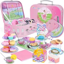 Tea Party Set for Toddles 3-5,53PCS Musical Kids Tea Set Musical Ballet Theme