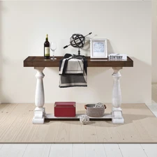Farmhouse-style sofa side table with pedestal legs, perfect for the living room.