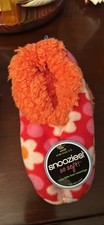 Snoozies Slippers Pink Flowers Coral Fleece Lining 5/6 NWT