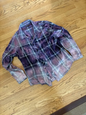 Bleached Plaid Long Sleeve Flannel Snap Up Dear John Size XS Grunge Trashed