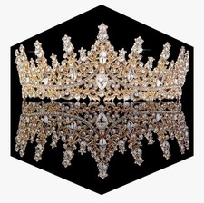 Gold  Clear Rhinestone Crown for Costume Weddings Parties Worn Less than 10 Min