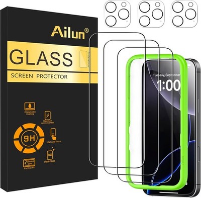3 Pack Screen Protector for iPhone 16 Pro + 3 Pack Camera Lens Protector, Case F