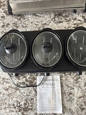 West Bend Triple Slow Cooker, 3x 2.5qt, Stainless/Black