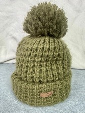 coal pom pom beanie olive green chunky knit winter hat cozy cuff cap